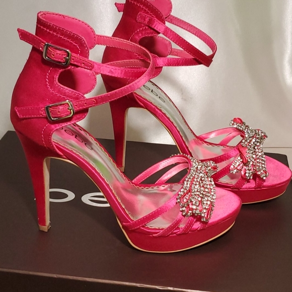 Bebe Jodi Hot Pink Crystal Embellished Heels - Picture 2 of 7